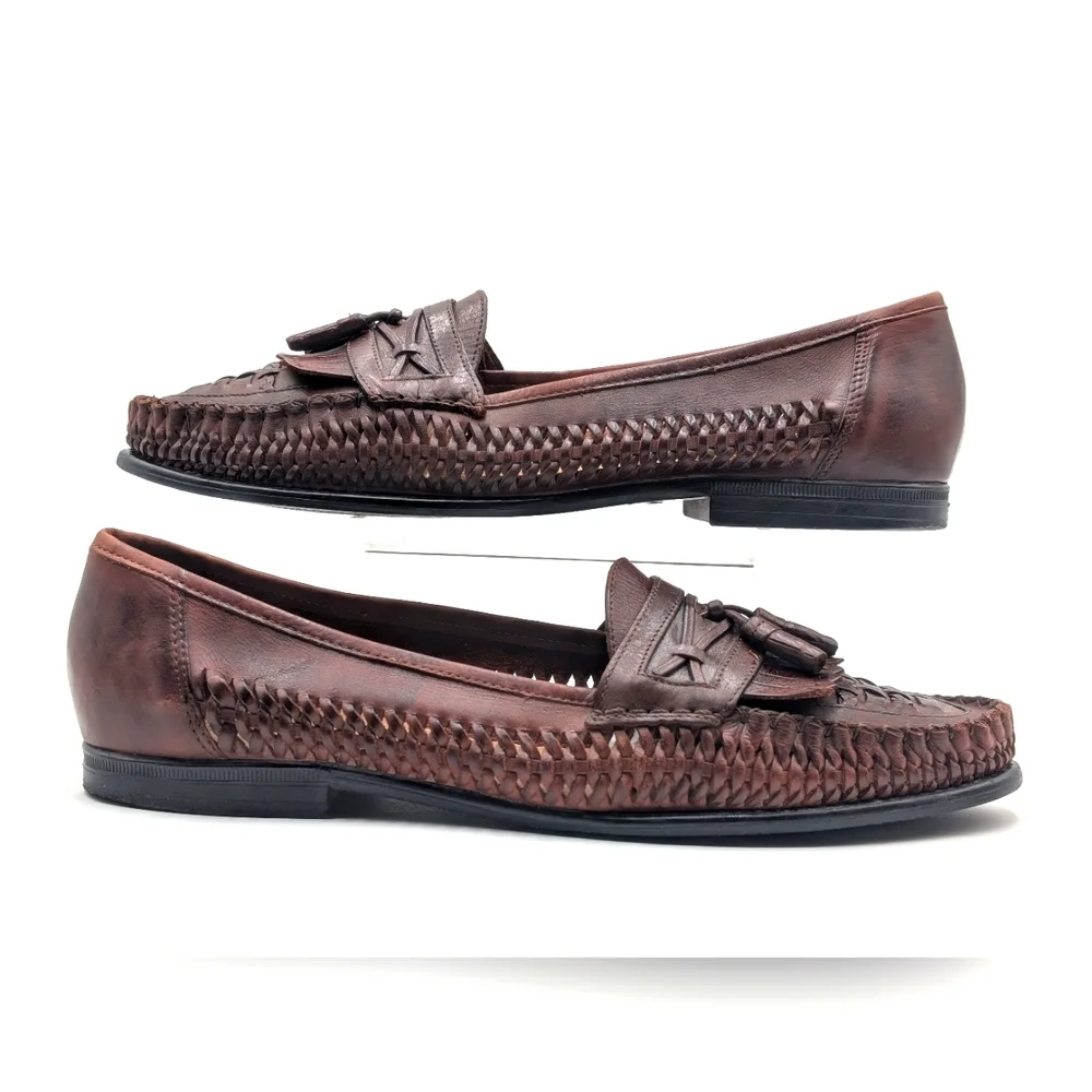 Nunn Bush Woven Leather Tassel Loafers Men's Sz 12M Brown Slip On Casual Preppy - Picture 10 of 17